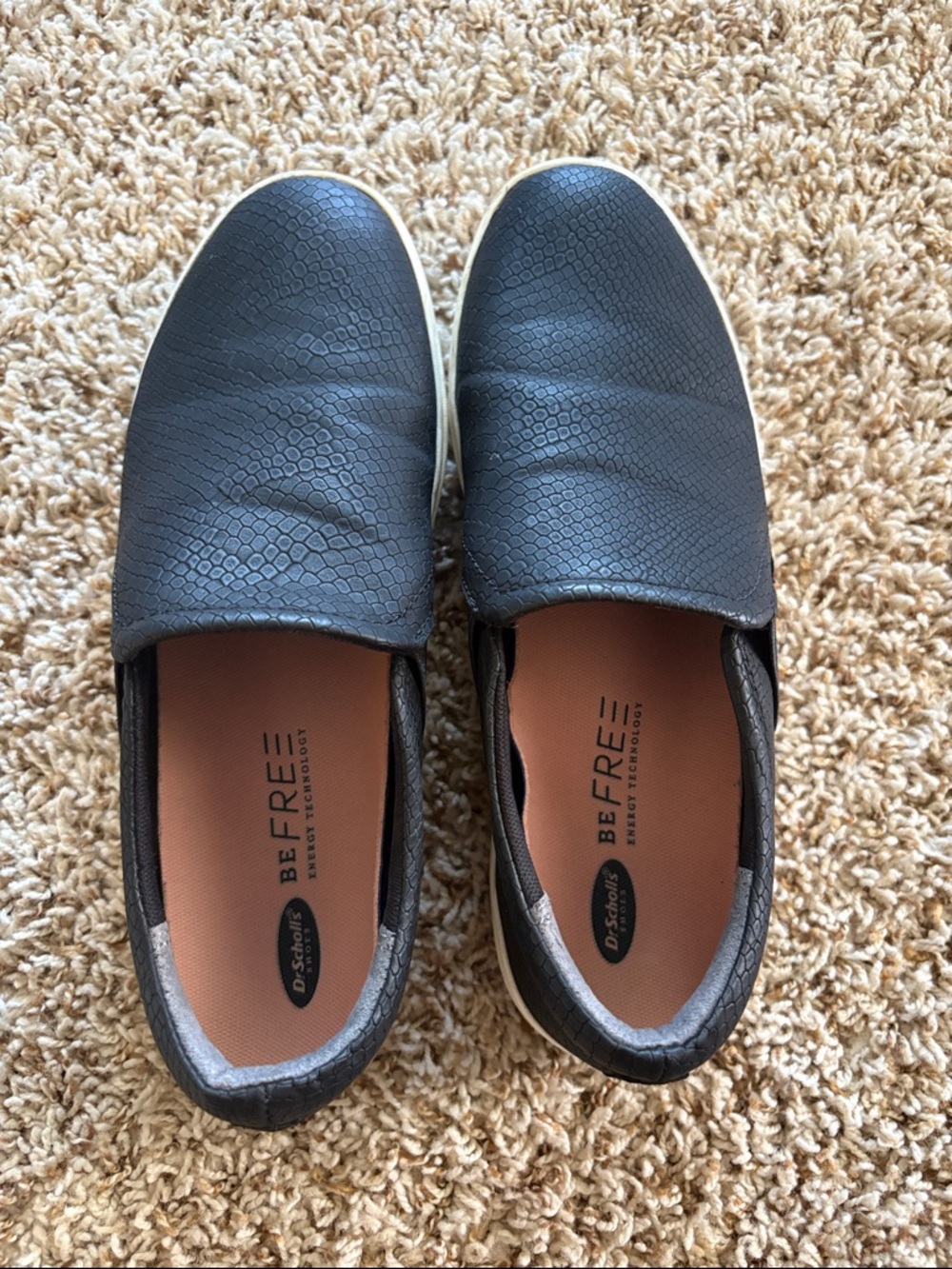 Dr. Scholl's Black Textured Slip-On Loafers with Cream Sole